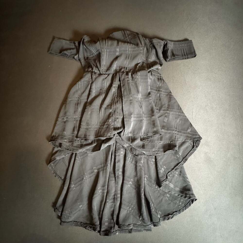 L'Atiste Black Plaid Off-The-Shoulder High-Low Dress, Size L